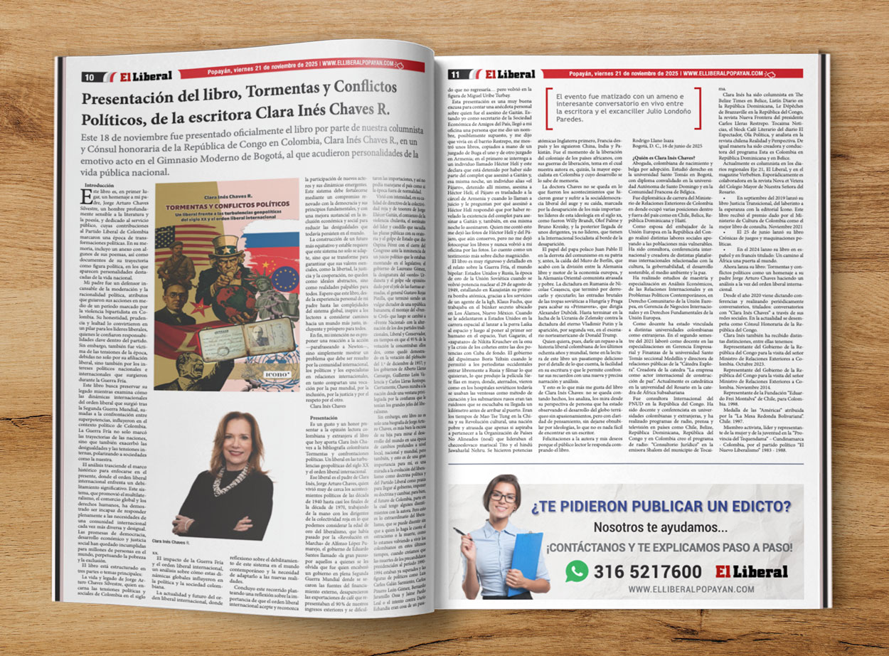 En este momento estás viendo Presentación del libro, Tormentas y Conflictos Políticos, de la escritora Clara Inés Chaves R.